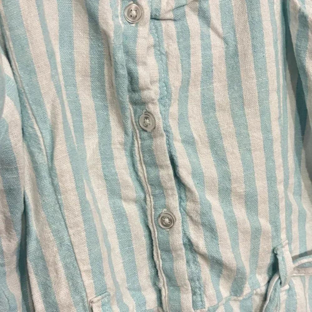 Old Navy | Girls Linen Striped Blue White Button Down Romper Jumpsuit Size L